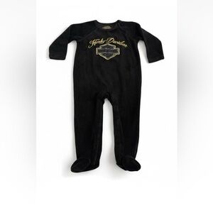 Vintage Harley-Davidson Black Velour One Piece Romper Sz 24 Months